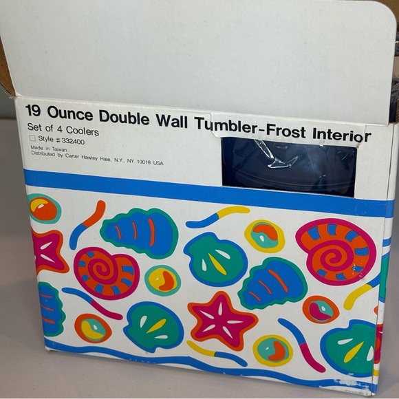 VINTAGE 90s CABANA CLUB Set of‎ 4 Insulated Blue Plastic Tumblers NIB - Picture 2 of 8